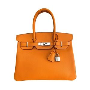 Hermes Birkin 30  Apricot Orange Epsom Handbag Palladium Hardware 2018